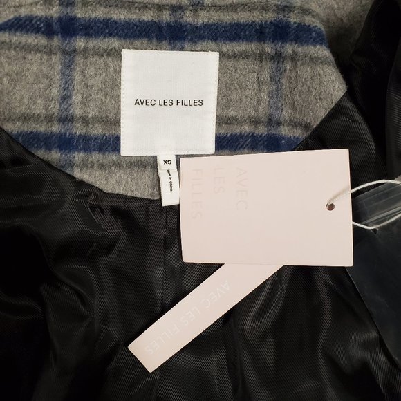 AVEC LES FILLES Grey Blue Plaid Pea Coat XS NWT - Picture 11 of 15